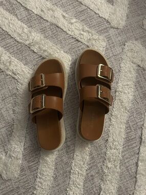 Madden Girl Brown Double Buckle Slide Sandals